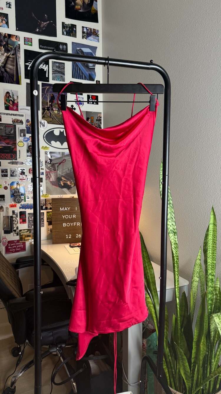 Babyboo Red Satin Cowl Neck Lace-Up Back Mini Dress